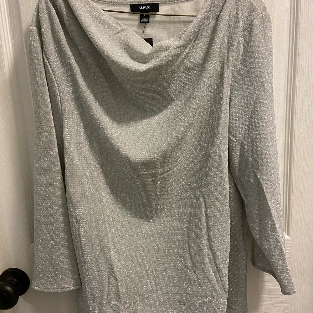 Alfani Cowl-neck Metallic 3/4 Sleeve Top
